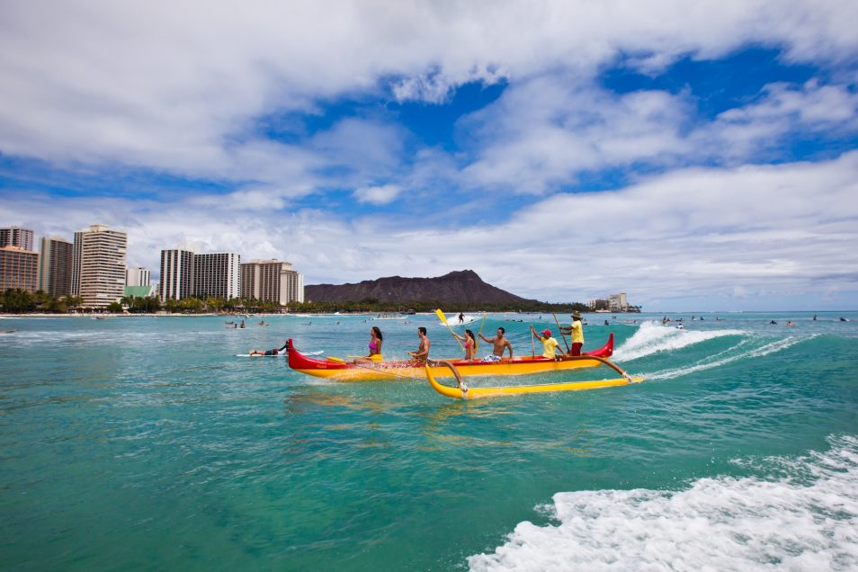 Outrigger canoe riding Waikiki