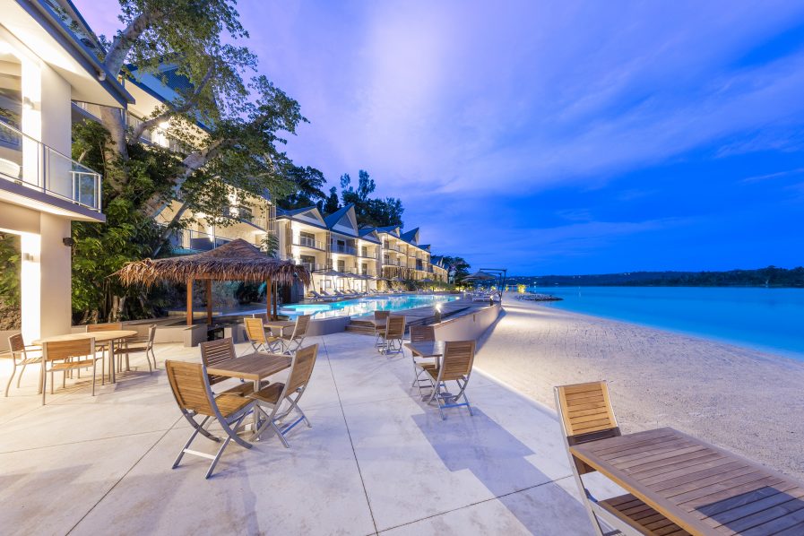 Ramada Port Vila Pool and sports bar area at night